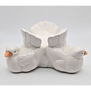 Vintage Giftco Three White Dove Porcelain Candle Holder Trio of Birds